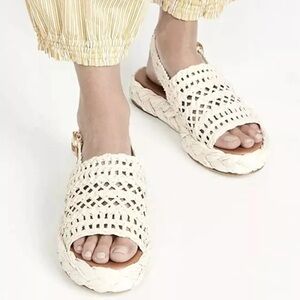 TORY BURCH RAFFIA ESPADRILLE SANDAL PLATFORM NATURAL/GOLD LOGO SZ US 7